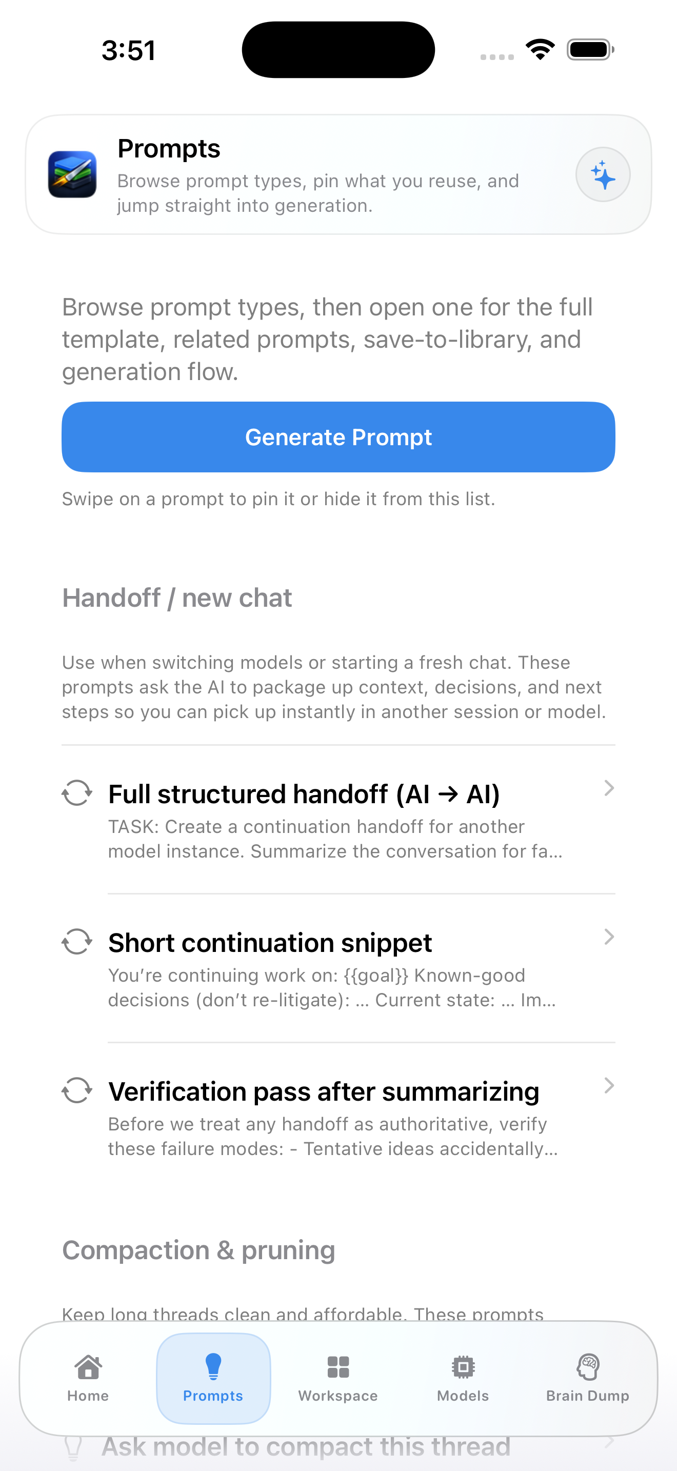 Prompts library in Zippy AI